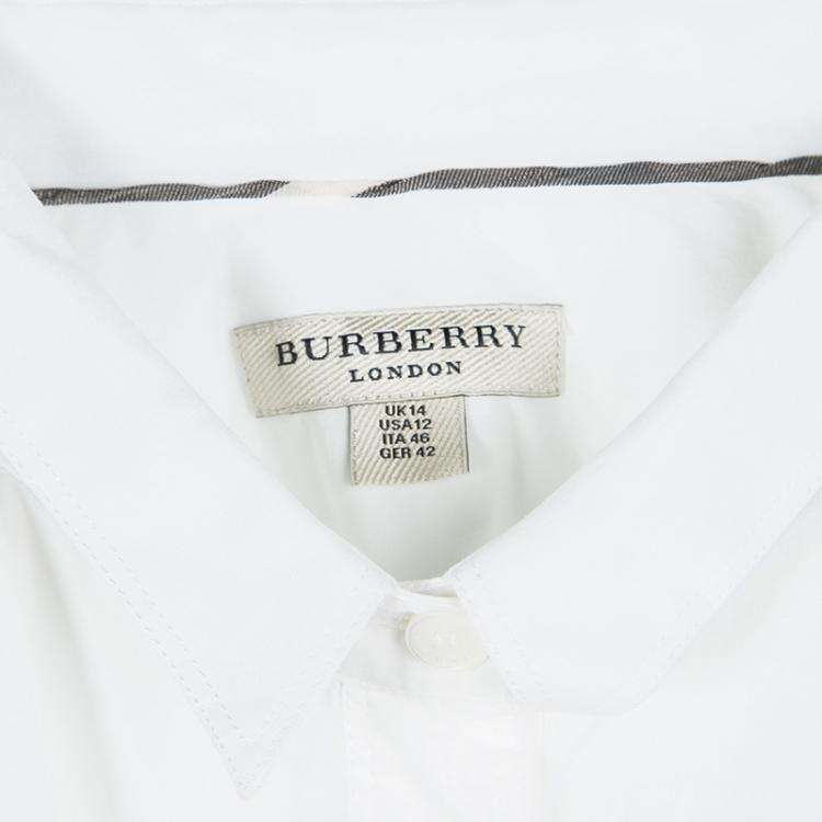 مملوكة مسبقًا Burberry White Cotton Embellished Cuff Detail Gathered Long Sleeve Shirt L
