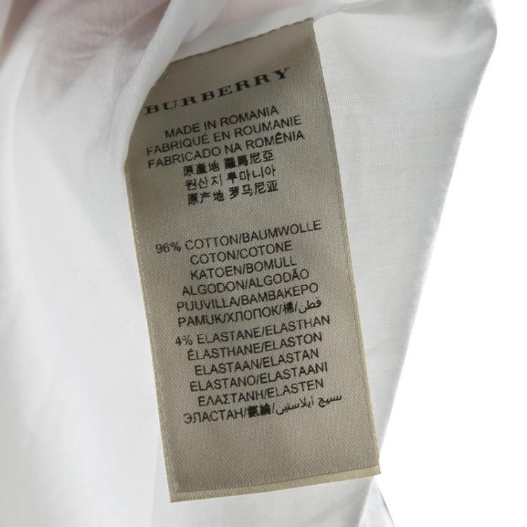 مملوكة مسبقًا Burberry White Cotton Embellished Cuff Detail Gathered Long Sleeve Shirt L