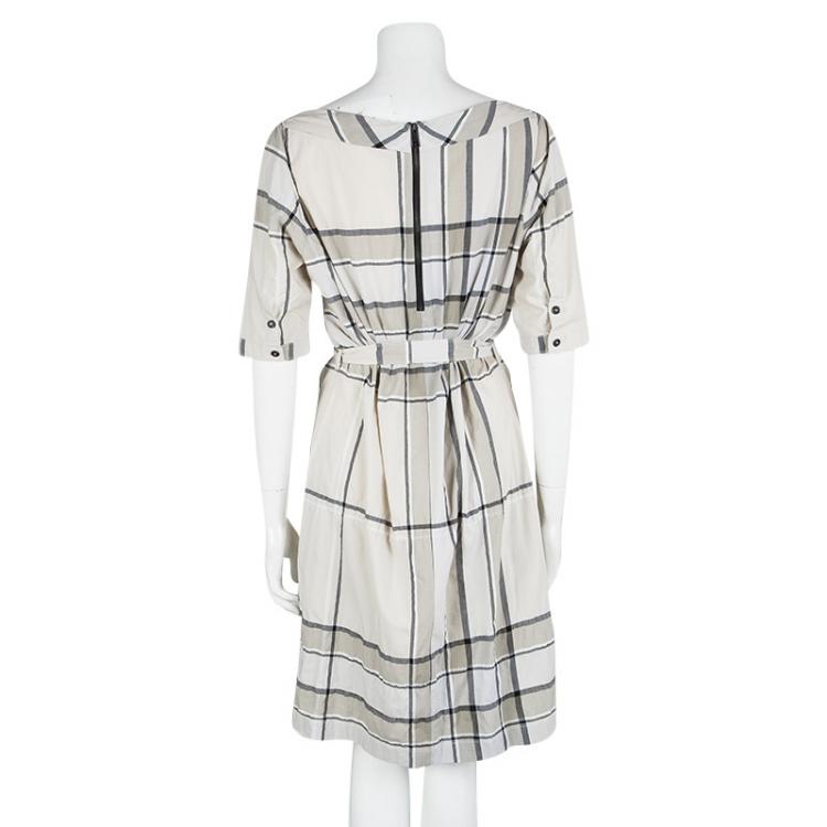 Pre Owned Burberry Brit Beige Checked Cotton Belted Kristie Dress M