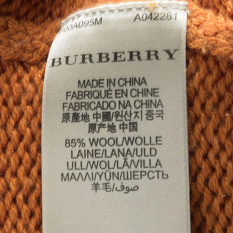 Pre Owned Burberry Brit Orange Wool Cashmere Novacheck Cuff Detail Sweater XS