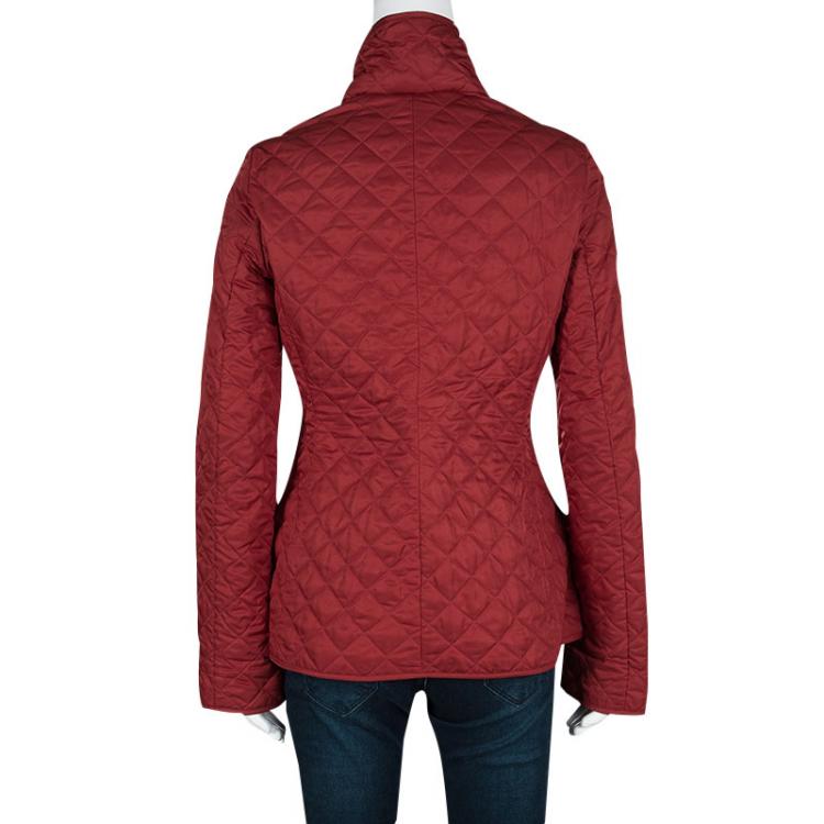 Pre Owned Burberry Brit Red Diamond Quilted Button Front Jacket XS