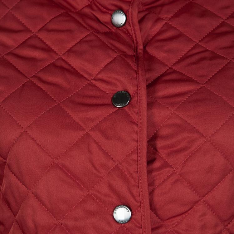 Pre Owned Burberry Brit Red Diamond Quilted Button Front Jacket XS