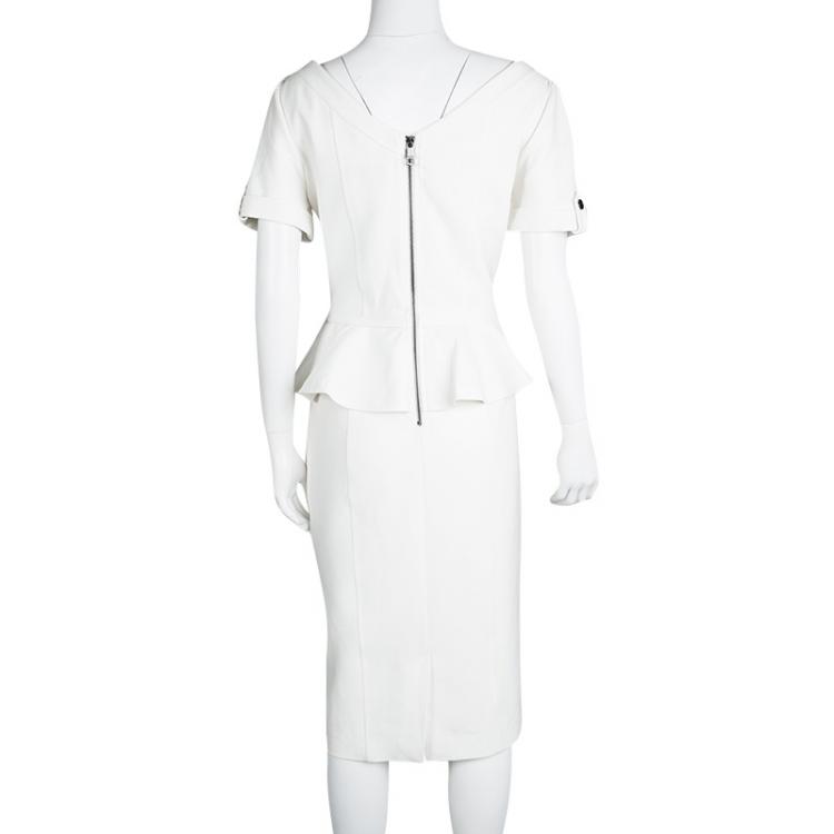 Pre Owned Burberry London Off White Short Sleeve Peplum Dress L