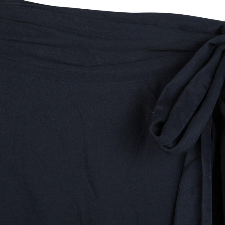 مملوكة مسبقًا Burberry London Navy Blue Cotton Gathered Tiered Faux Wrap Skirt M