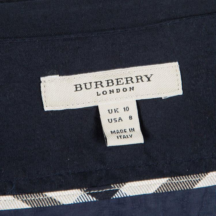 مملوكة مسبقًا Burberry London Navy Blue Cotton Gathered Tiered Faux Wrap Skirt M