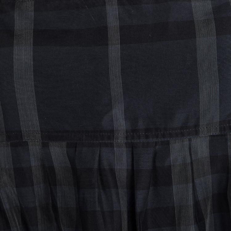 Pre Owned Burberry London Navy Blue Checkered Cotton Silk Tiered Sleeveless Dress M
