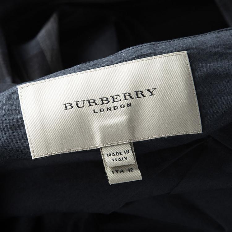 Pre Owned Burberry London Navy Blue Checkered Cotton Silk Tiered Sleeveless Dress M