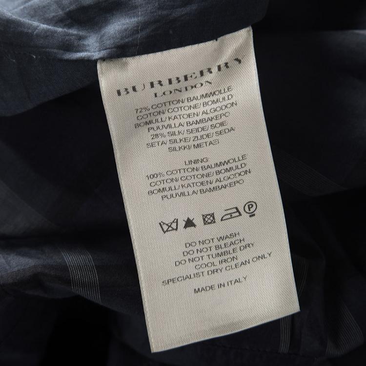 Pre Owned Burberry London Navy Blue Checkered Cotton Silk Tiered Sleeveless Dress M