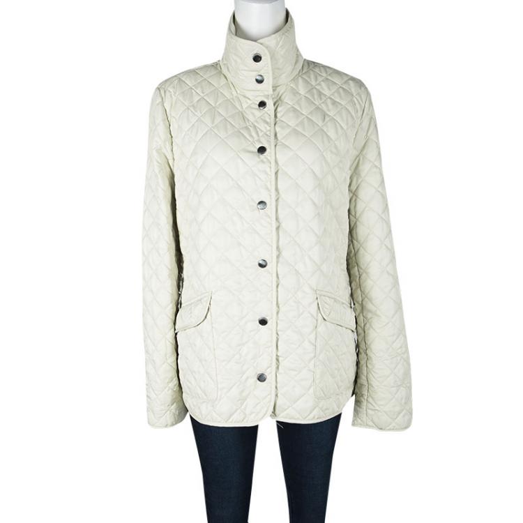 مملوكة مسبقًا Burberry Brit Pale Yellow Diamond Quilted Button Front Jacket XL