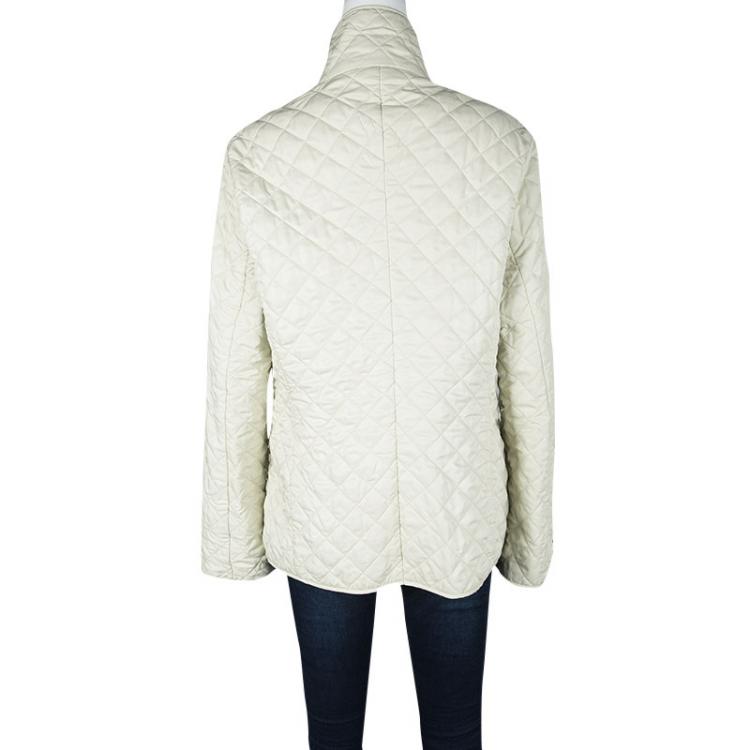 مملوكة مسبقًا Burberry Brit Pale Yellow Diamond Quilted Button Front Jacket XL
