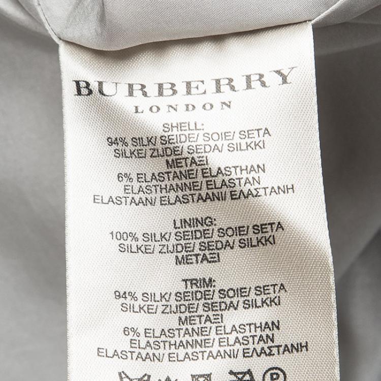 Pre Owned Burberry London Pale Grey Silk Pleated Satin Trim Shift Dress S