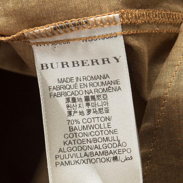 Pre Owned Burberry Brit Brown Raw Cotton-Silk Ruffle Trim Long Sleeve Shirt L