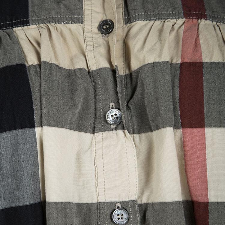 مملوكة مسبقًا Burberry Beige  Novacheck Cotton Gathered Long Sleeve Tunic L