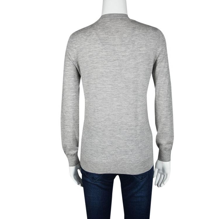 Pre Owned Burberry Brit Grey Melange Logo Embroidered Cashmere Sweater S