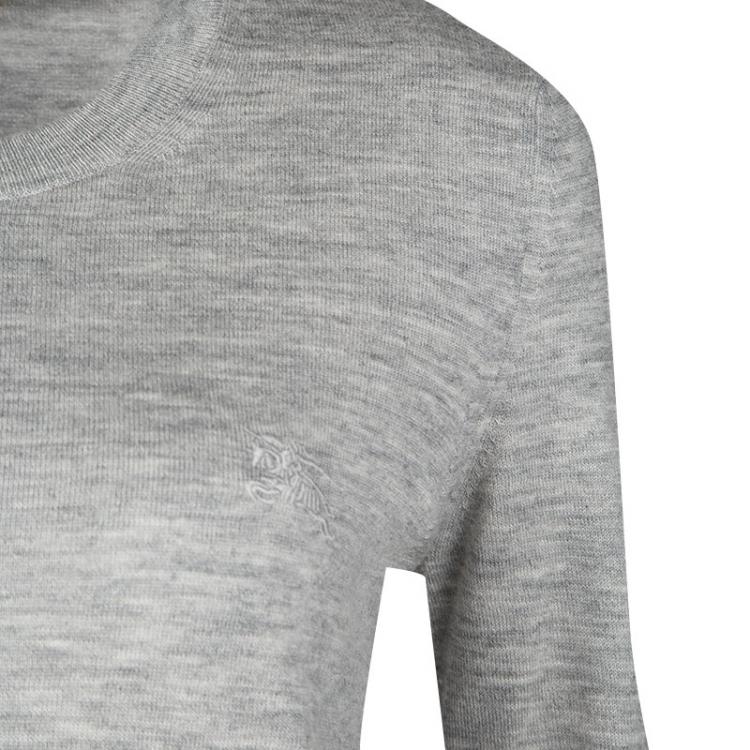 Pre Owned Burberry Brit Grey Melange Logo Embroidered Cashmere Sweater S