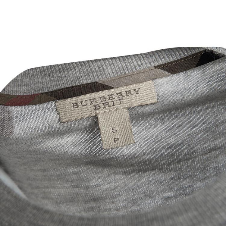Pre Owned Burberry Brit Grey Melange Logo Embroidered Cashmere Sweater S