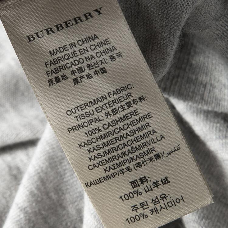 Pre Owned Burberry Brit Grey Melange Logo Embroidered Cashmere Sweater S