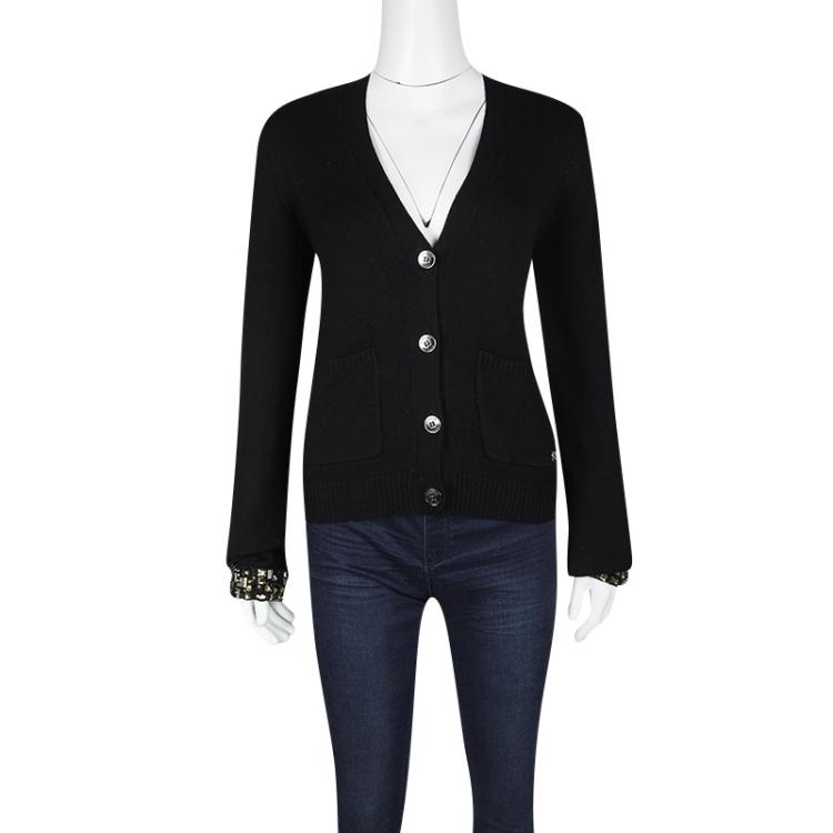 مملوكة مسبقًا Burberry London Black Wool Cashmere Blend Embellished Cuff Cardigan L