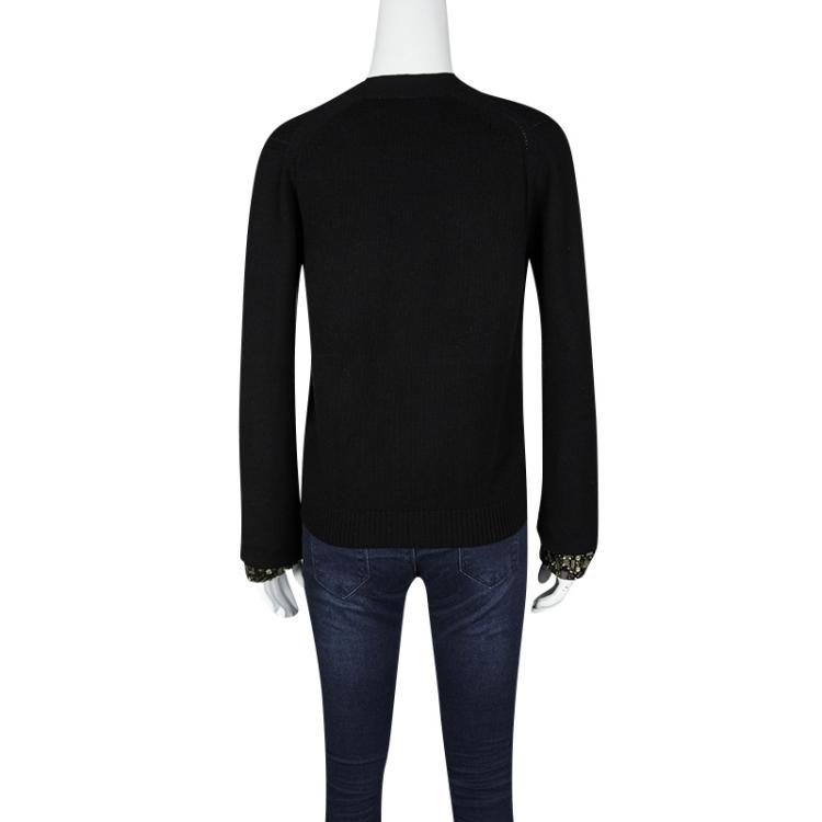مملوكة مسبقًا Burberry London Black Wool Cashmere Blend Embellished Cuff Cardigan L