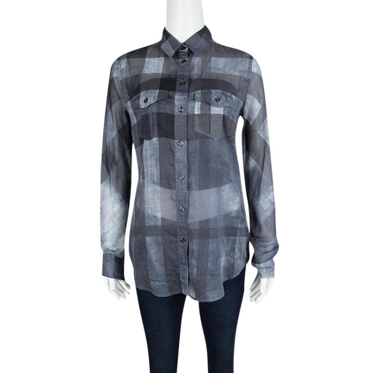 Pre Owned Burberry Brit Blue Checked Cotton Long Sleeve Button Front Shirt S