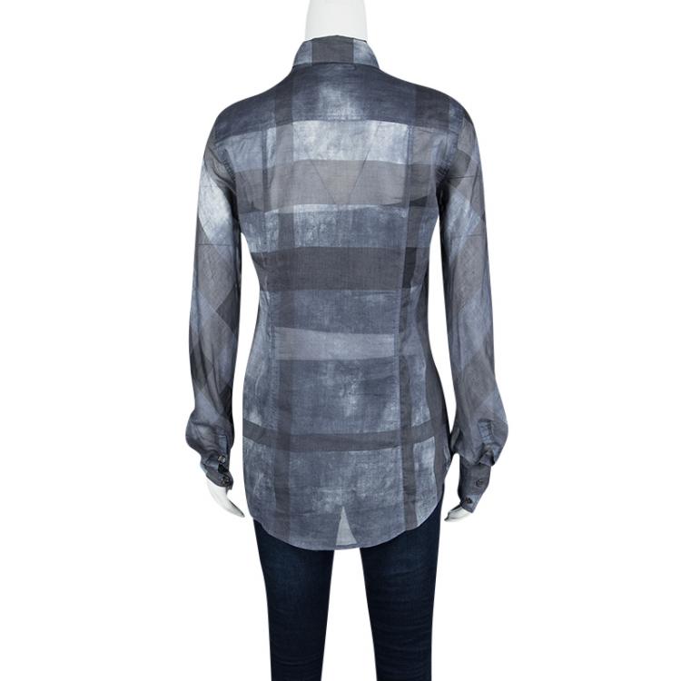 Pre Owned Burberry Brit Blue Checked Cotton Long Sleeve Button Front Shirt S