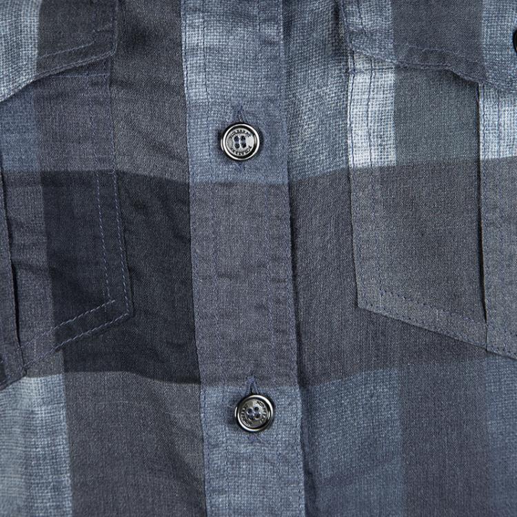 Pre Owned Burberry Brit Blue Checked Cotton Long Sleeve Button Front Shirt S