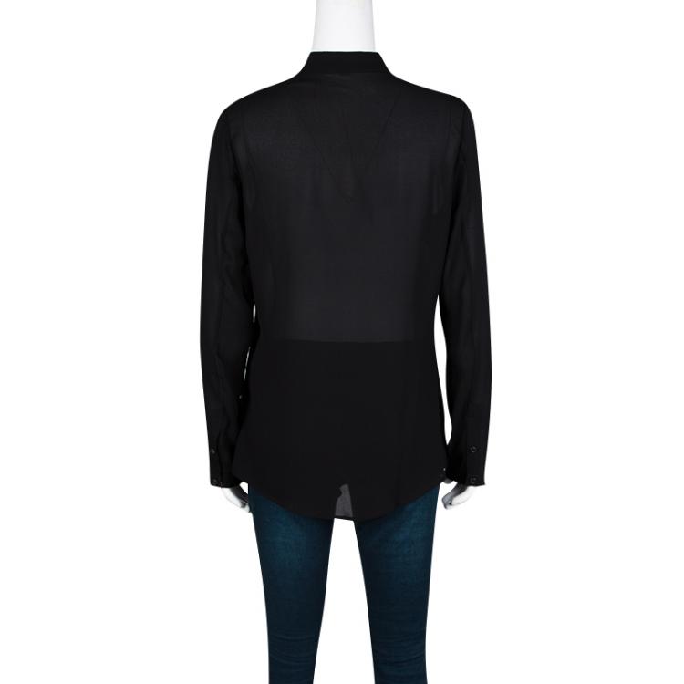 Pre Owned Burberry London Black Silk Long Sleeve Blouse M