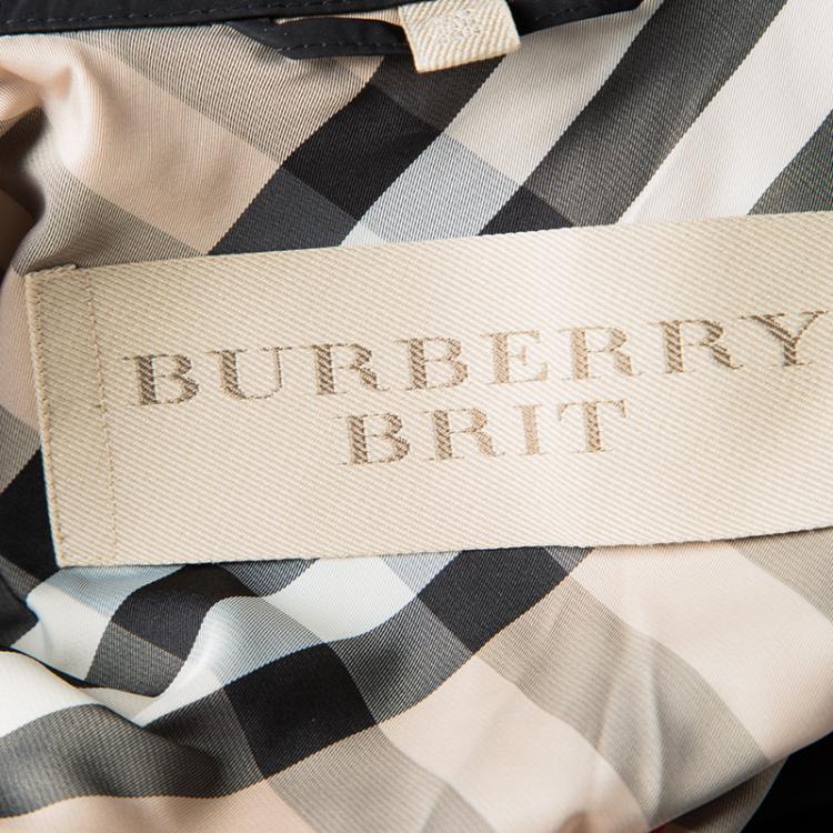Pre Owned Burberry Brit Black Double Breasted Belted Balmoral Short Trench Jacket S