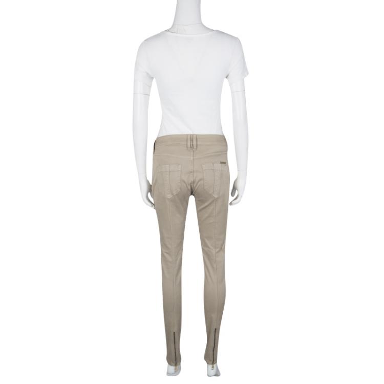 Pre Owned Burberry Brit Khaki Brown Stretch Cotton Zip Detail Foxton Skinny Jeans M