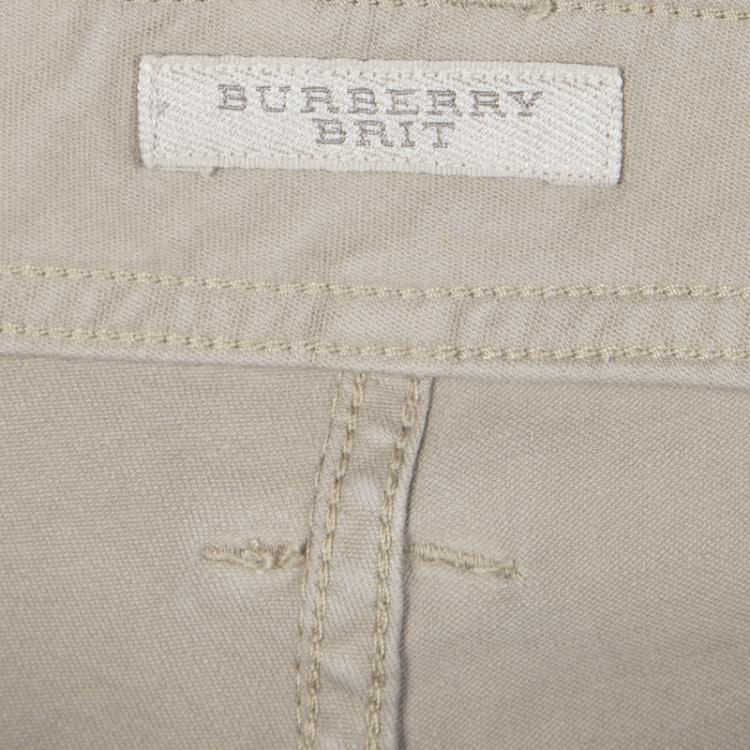 Pre Owned Burberry Brit Khaki Brown Stretch Cotton Zip Detail Foxton Skinny Jeans M
