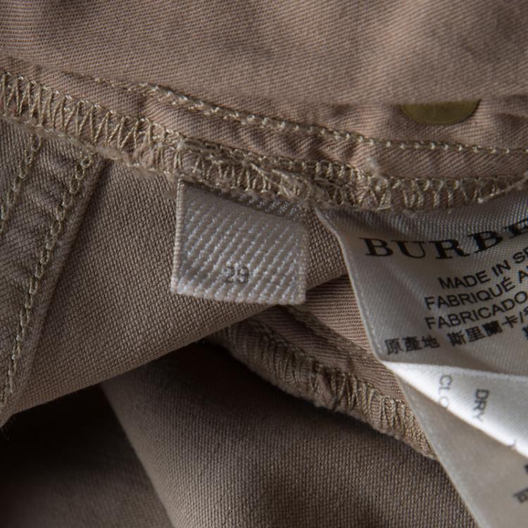 Pre Owned Burberry Brit Khaki Brown Stretch Cotton Zip Detail Foxton Skinny Jeans M