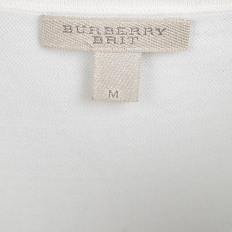 مملوكة مسبقًا Burberry Brit Cream and Grey Checked Knit Top M