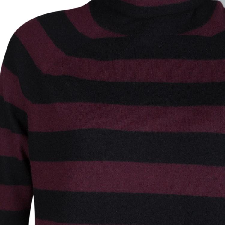 Pre Owned Burberry Brit Black and Burgundy Striped Cashmere Short Sleeve Sweater M