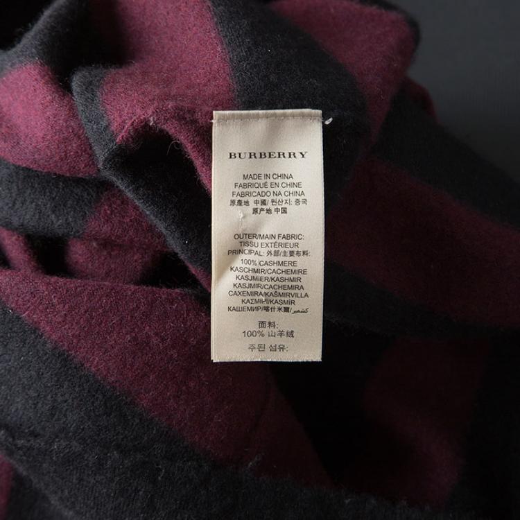 Pre Owned Burberry Brit Black and Burgundy Striped Cashmere Short Sleeve Sweater M