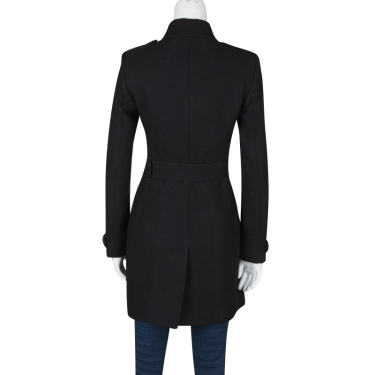 Pre Owned Burberry Brit Black Wool Cashmere Belted Trench Coat XS