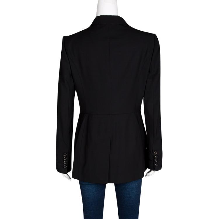 Pre Owned Burberry London Black Wool Top Stitch Detail One Button Blazer M