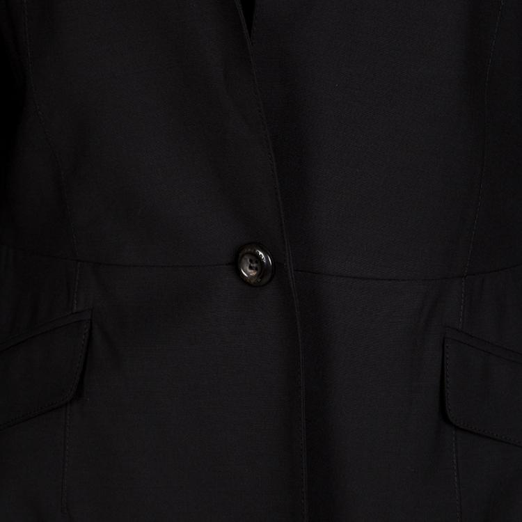 Pre Owned Burberry London Black Wool Top Stitch Detail One Button Blazer M