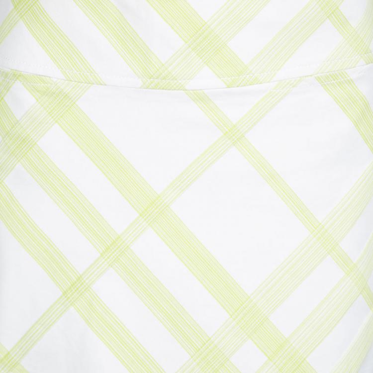 Pre Owned Burberry London White and Green Checked Denim Mini Skirt M