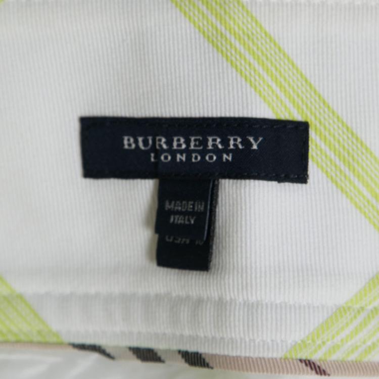 Pre Owned Burberry London White and Green Checked Denim Mini Skirt M