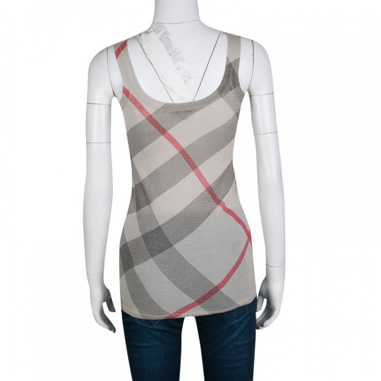 Pre Owned Burberry Brit Beige Nova Check Wool Cashmere Tank Top XS