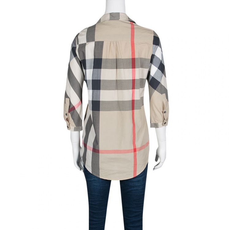 Pre Owned Burberry Brit Beige Novacheck Cotton Half Placket Shirt S