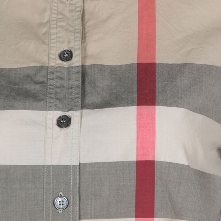 Pre Owned Burberry Brit Beige Novacheck Cotton Half Placket Shirt S