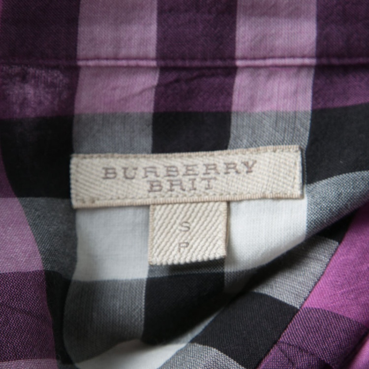 مملوكة مسبقًا Burberry Brit Purple Checked Cotton Long Sleeve Button Front Sheer Shirt S