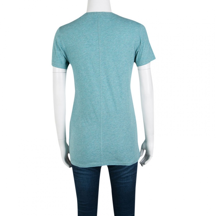مملوكة مسبقًا Burberry Brit Blue Slub Cotton Embroidered Logo V-Neck T-Shirt S