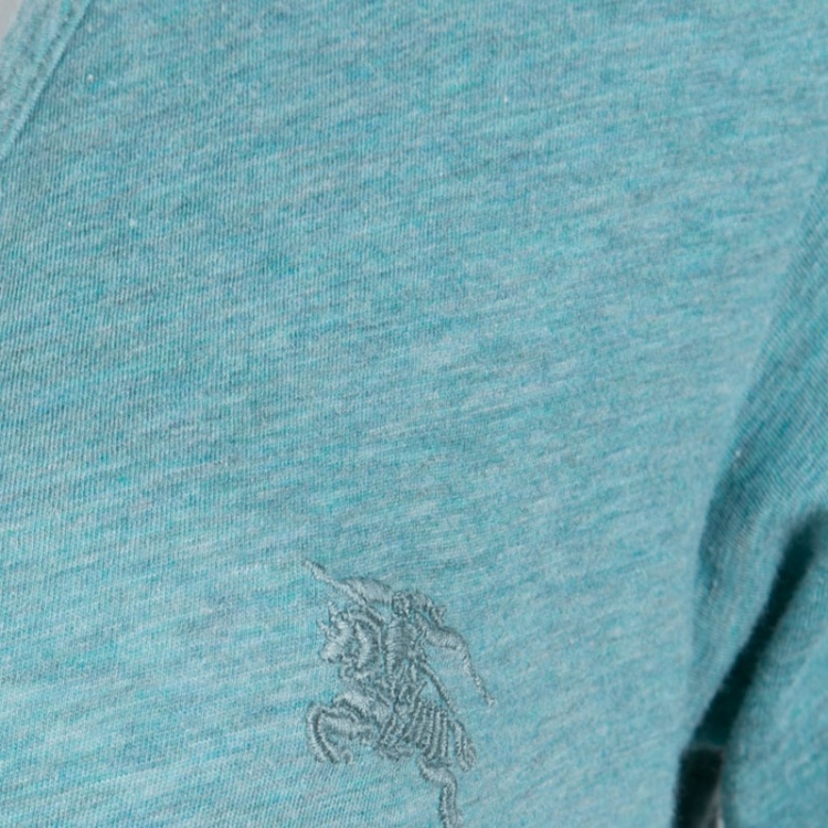 مملوكة مسبقًا Burberry Brit Blue Slub Cotton Embroidered Logo V-Neck T-Shirt S