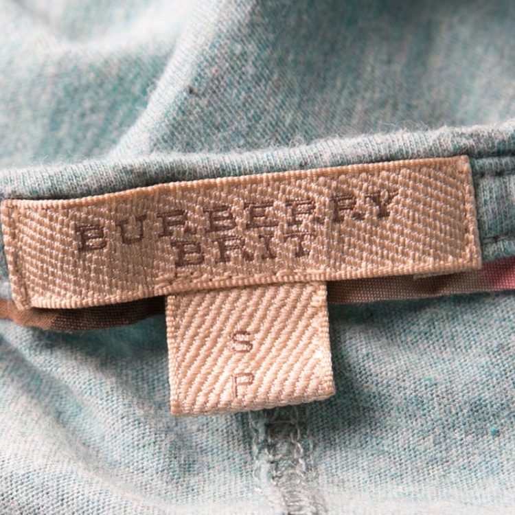 مملوكة مسبقًا Burberry Brit Blue Slub Cotton Embroidered Logo V-Neck T-Shirt S