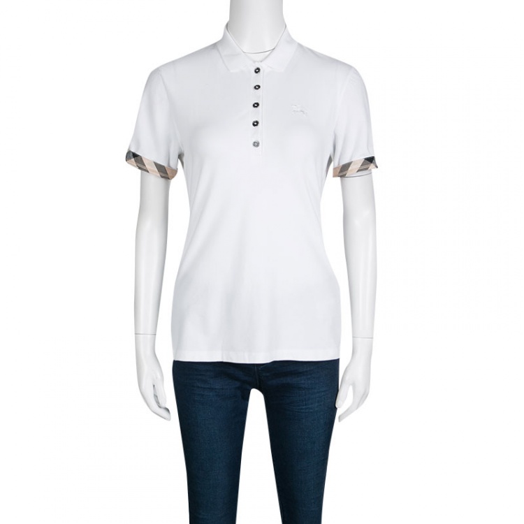 Pre Owned Burberry Brit White Honeycomb Knit Reversible Sleeve Detail Polo T-Shirt M