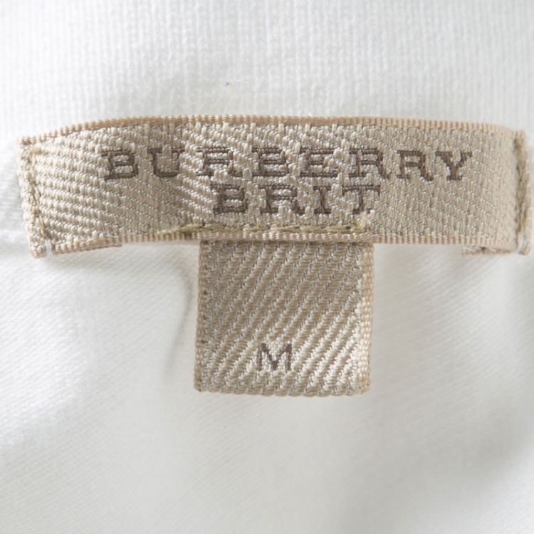 Pre Owned Burberry Brit White Honeycomb Knit Reversible Sleeve Detail Polo T-Shirt M