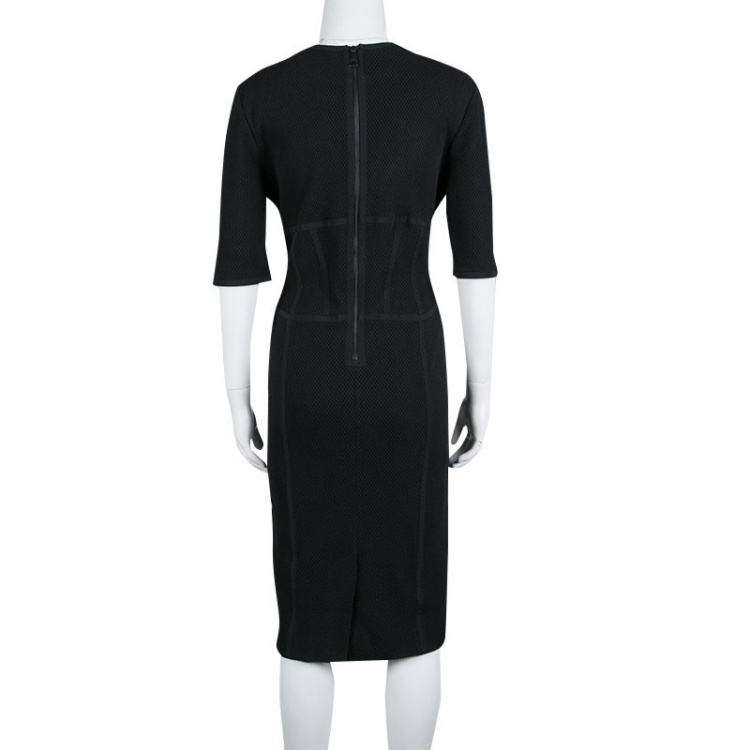 Pre Owned Burberry Black Tricot Mesh Knit Short Sleeve V-Neck Dress M