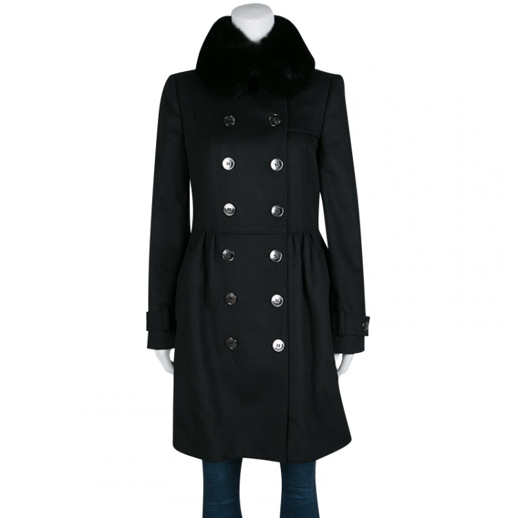 Burberry London Black Wool and Cashmere Fur Collar Detail Double Breasted  OverCoat S Burberry | TLC